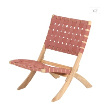 Matera - Lot de 2 fauteuils  bois d'acacia blanchi 100% FSC corde terracotta
