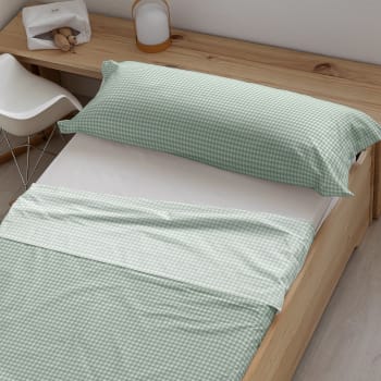 Vichy mint - Juego de sábanas 100% algodón multicolor cama de 90