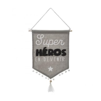 Super heros - Banderin de pared poliéster gris 36x25cm