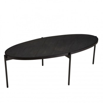 Basile - Table basse ovale 131x65cm noire effet pierre pieds en métal