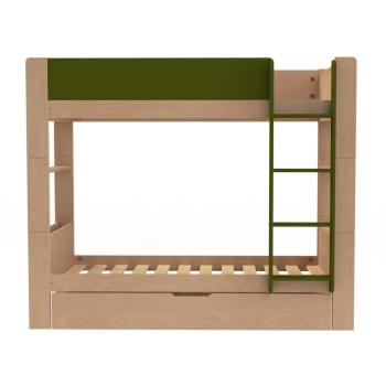 Arsène - Lit superposé séparable avec lit gigogne en hêtre vert bois 90x190