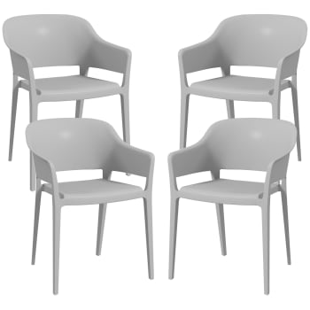 Outsunny - Set 4 sedie da giardino impilabili con braccioli in plastica grigio