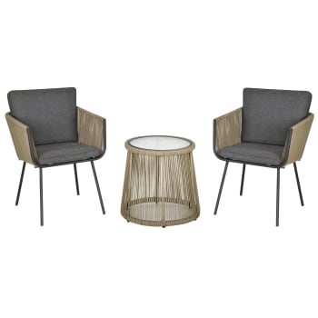 Outsunny Set Tavolino E Sedie Da Giardino 3 Pezzi In Rattan PE E Acciaio Con 2 Sedie Moderne E 1 Tavolino Da Caff&egrave; Grigio