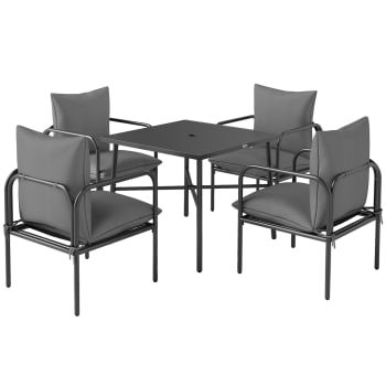 Outsunny Set Salotto Giardino 5 Pezzi | 2 Divanetti + 2 Poltrone + Tavolino Vetro | Acciaio E Textilene Nero - Foto 3