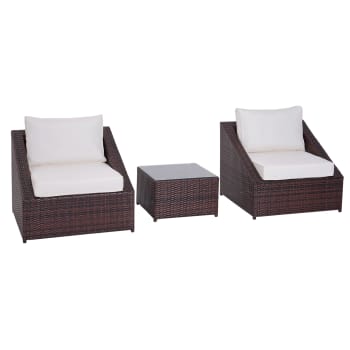 HAPPYGRILL Set Giardino In Rattan 3 Pezzi – 2 Sedie Con Cuscini E Tavolino – Struttura In Acciaio, Piano In Vetro – Marrone - 2