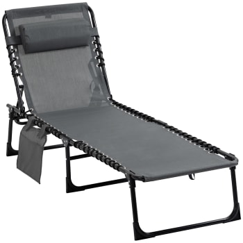 Lettino Prendisole Pieghevole Con Ruote - Schienale Regolabile 5 Posizioni, Tessuto Textilene 550g/m², Per Spiaggia, Piscina, Giardino, Grigio