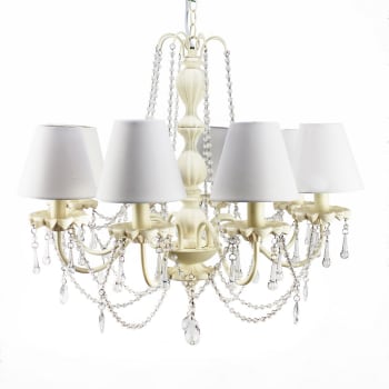 Lámpara de techo chandelier de metal y cristal blanca y beige