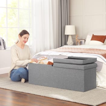 Banc De Rangement Pliable Avec Bac Amovible - Pouf Banquette Gris Clair, Charge 160 Kg, Pour Entrée Ou Salon - 10