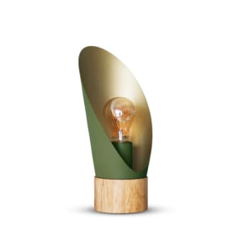 Spoon - Lampe à poser XL bois et métal olive et champagne