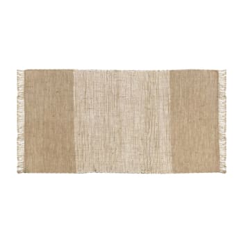 Julie - Tapis déco coton beige et blanc à franges 60x120cm