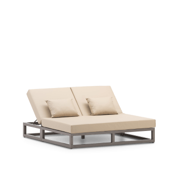 Balinese - Cama balinesa doble color taupe con cojines beige