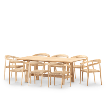 Lamas & modena - Set repas 8pl table en bois 200x100