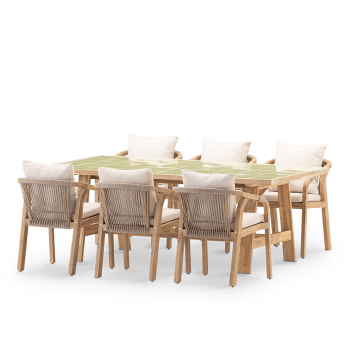 Bisbal & siena - Set repas 6 places table céramique verdâtre 205x105