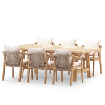 Bisbal & siena - Set repas 6 places table céramique beige 205x105