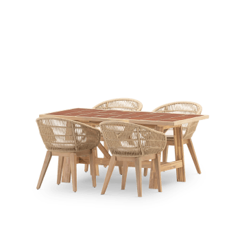 Bisbal & provenza - Set pranzo 4 posti tavolo ceramica terracotta 168x87