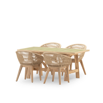 Bisbal & provenza - Set de mesa y 4 sillas en madera y ceramica verde claro 168x87