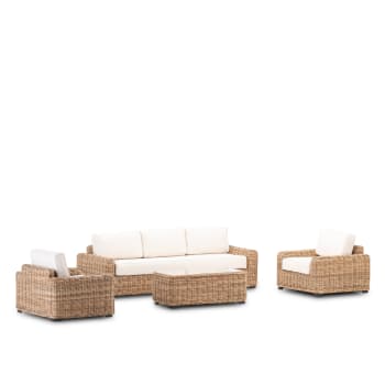 Set Giardino 5 Pezzi Rattan Sintetico | Divano, Poltrona, Tavolo Vetro - Colore Kaki