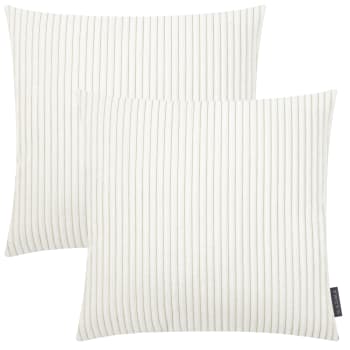 Shara - Housses de coussin velours côtelé ivoire - Lot de 2 - 45x45