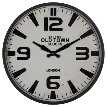 Horloge murale ronde en métal noir et blanc london 46cm