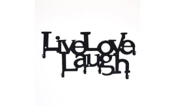 Live love laugh - Appendiabiti in Metallo, Nero, 46x2x27 cm