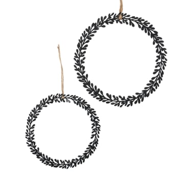 Set de 2 décorations à suspendre en métal noir feuillage 20-25cm