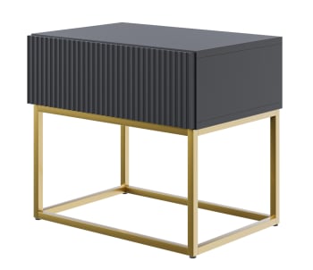 Veldio - Table de chevet noire avec pieds dorés 50x36 cm