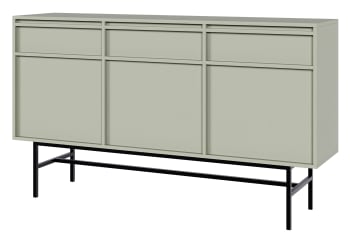 Evo - Buffet à trois portes avec tiroirs et cadre vert sauge 154x39 cm