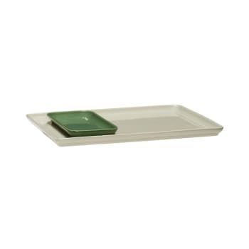 Amare tableware - Set de 2 Plateaux de pierre sable et vert 20x10xh2cm, 35x26xh2cm