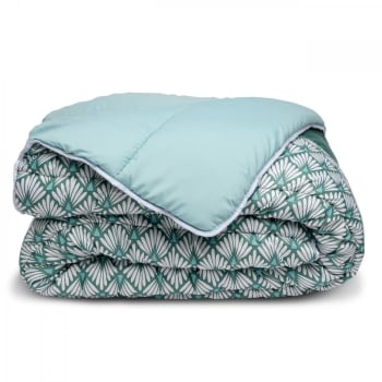 Housse De Couette 200x200 Cm En Bambou Et Coton - Imprimé écailles Réversible Vert émeraude - Marque Origin, Fabrication Française