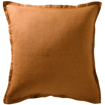 Gamme unie lin prélavé - Taie volant 63x63 marron noisette en lin