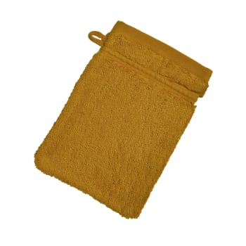 Coton peigne d'egypte eponges - Lot de 2 gant de toilette 15x21 jaune cumin en coton