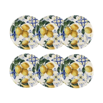 Lemon grove - Lot de 6 assiettes plates en porcelaine 26cm