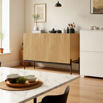 Buffet En Rotin Style Bohème - Meuble De Rangement Avec Portes Tressées, étagères Réglables, Pour Cuisine Ou Salle à Manger - 3
