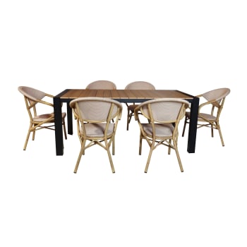 Bamal - Ensemble de jardin table polywood noir et fauteuil 6 places