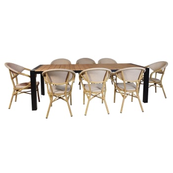 Bamal - Ensemble de jardin table polywood noir et fauteuil 8 places