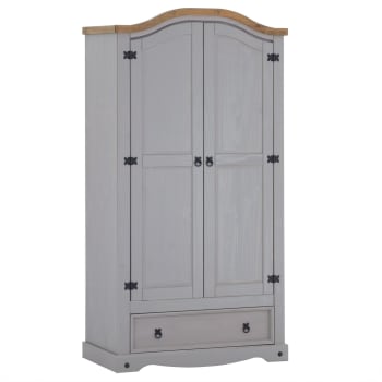 Ramon - Kleiderschrank mit 2 Türen 1 Schublade aus Kiefer, grau/natur