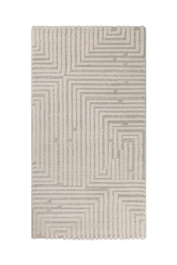 Hillmar - Tapis design à motif labythinthe et relief tons de beige 80x150