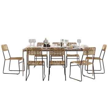 Asti - Ensemble table en bois d'acacia FSC 200 cm et 8 chaises de jardin