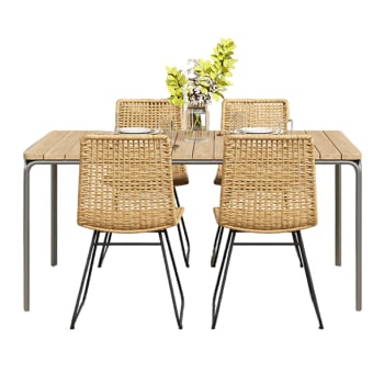 Asti - Ensemble table en bois d'acacia FSC 160 cm et 4 chaises de jardin