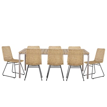 Asti - Ensemble table en bois d'acacia  200 cm et 8 chaises de jardin