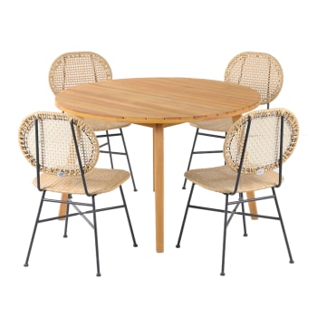 Verone - Ensemble table en bois d'acacia FSC et 4 chaises de jardin