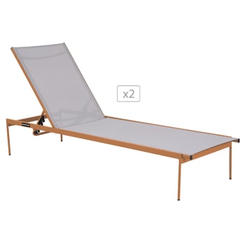 Pantone - Lot de 2 bains de soleil en acier et textilene pêche