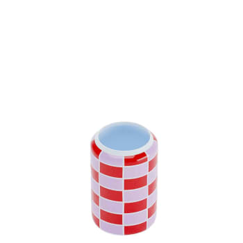 Macao - Vase cylindrique à damier céramique rouge 19,4cmx13cm