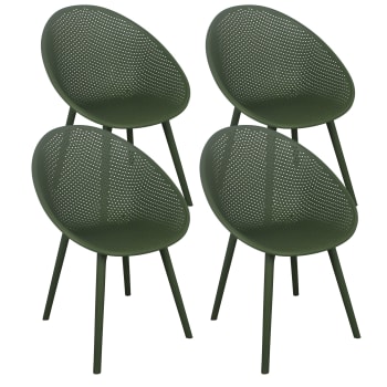 Buda - Lot de 4 chaises de terrasse en plastique vert olive