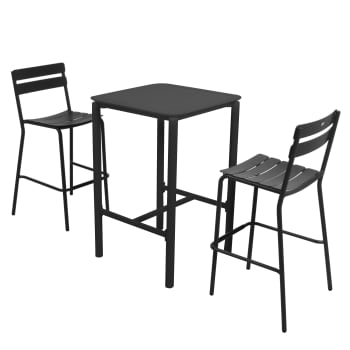 Almada - Table haute de terrasse avec 2 chaises en aluminium noir