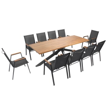 Tavolo da giardino ovale 6 posti + 4 sedie e 2 poltrone in teak oliato