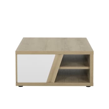 Epura - Table basse carrée effet bois chêne 1 tiroir mat blanc
