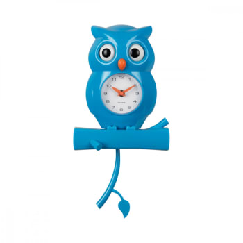 Owl pendulum - Horloge murale hibou plastique bleu h37,5cm