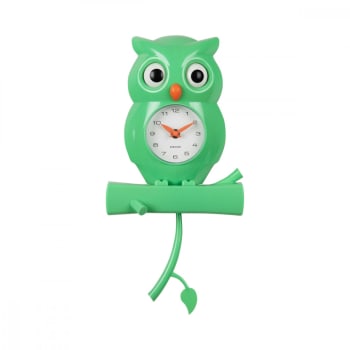Owl pendulum - Horloge murale hibou plastique vert h37,5cm