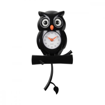 Owl pendulum - Horloge murale hibou plastique noir h37,5cm